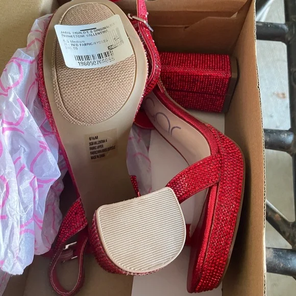 Sugar Red Crystal Block Heel Sandals - Picture 2 of 3